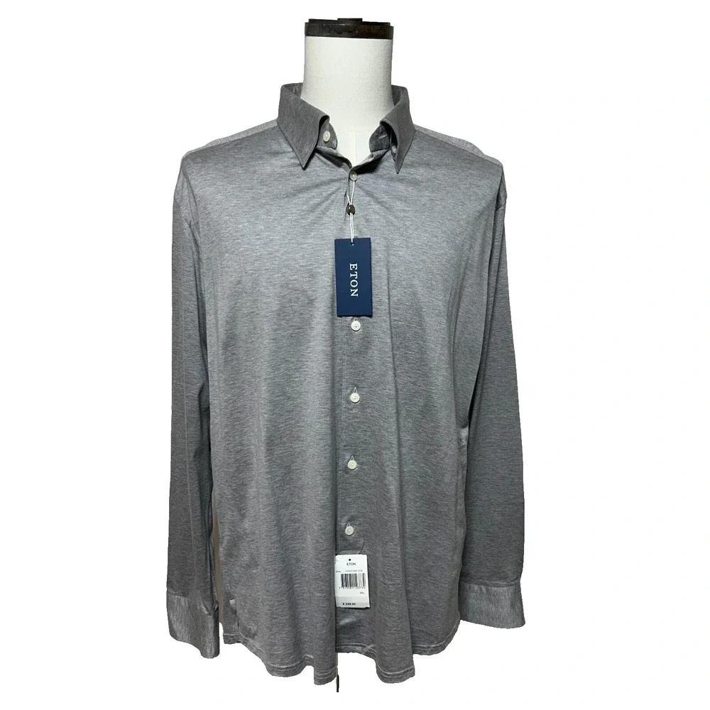Eton Shirt Mens 3XL Gray Long Sleeve Button Up‎ Dress Casual Single Jersey NWT